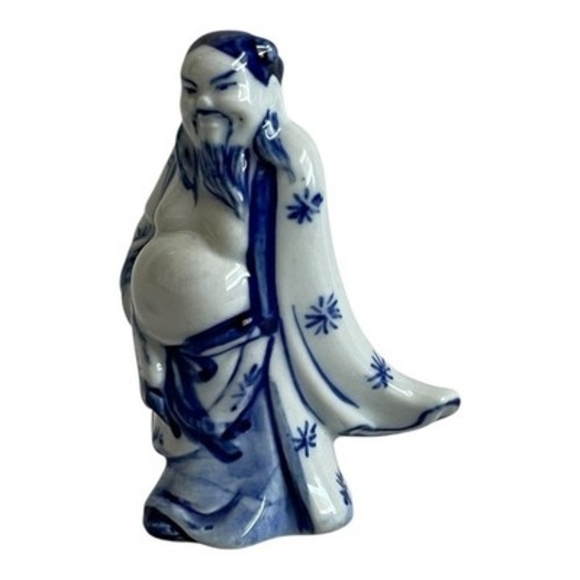 Vintage Chinese Blue White Porcelain Figurine Immortal / Wise Man Statue Amulet - Picture 6 of 6